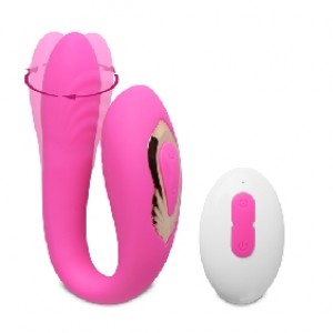 Couples Vibrator w/Rotation, Remote Control, 10 Function, Silicone, PINK